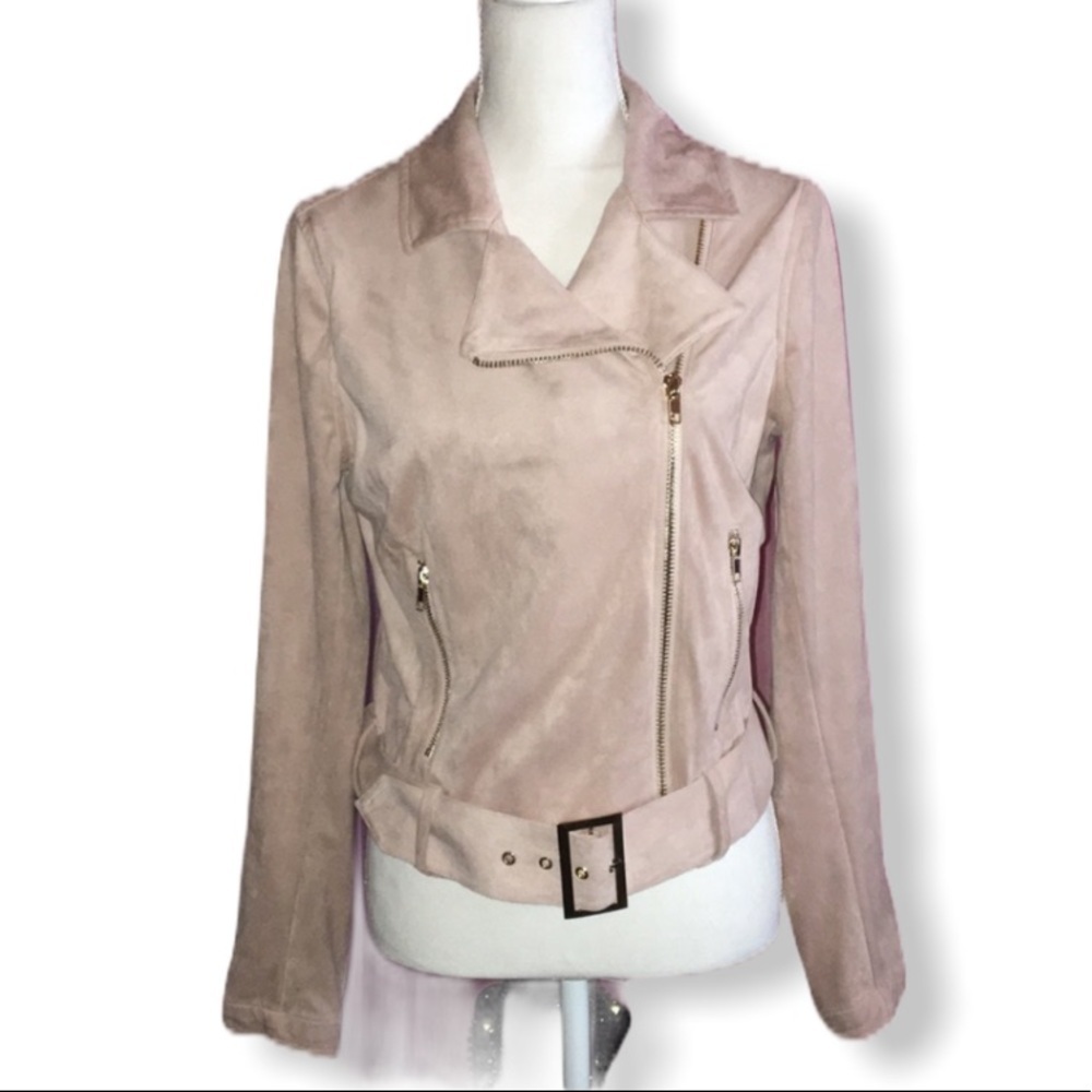 JENNIFER LOPEZ Pink Faux Suede Moto Jacket M